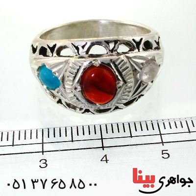 انگشتر چند جواهر مردانه عقیق یمنی، فیروزه نیشابوری و در نجف _کد:12066