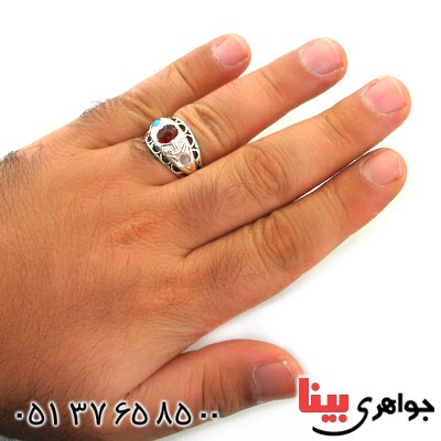 انگشتر چند جواهر مردانه عقیق یمنی، فیروزه نیشابوری و در نجف _کد:12066