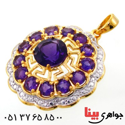 گردنبند آمتیست و الماس زنانه مانی ایتالیایی مدل گل _کد:12068