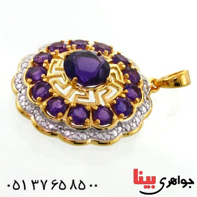 گردنبند آمتیست و الماس زنانه مانی ایتالیایی مدل گل _کد:12068