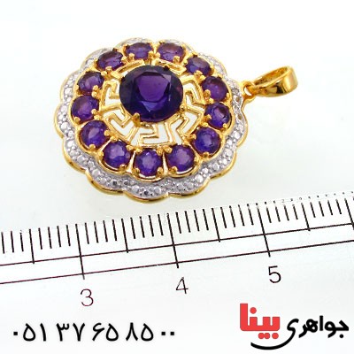 گردنبند آمتیست و الماس زنانه مانی ایتالیایی مدل گل _کد:12068