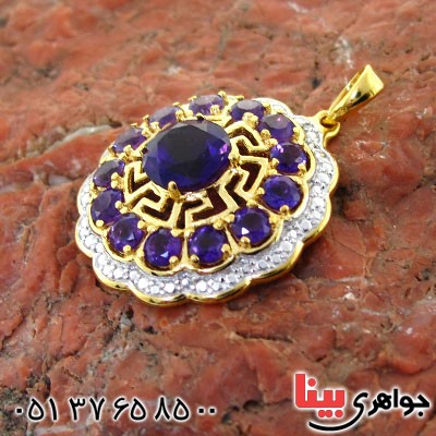 گردنبند آمتیست و الماس زنانه مانی ایتالیایی مدل گل _کد:12068