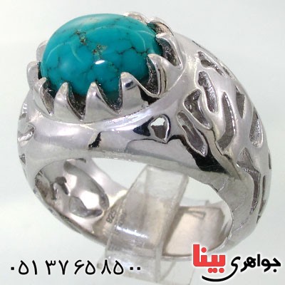 انگشتر فیروزه نیشابوری شجری مردانه درشت اسلیمی فاخر _کد:12072