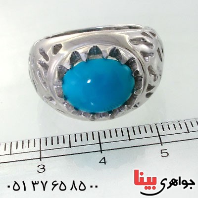 انگشتر فیروزه نیشابوری عجمی مردانه درشت اسلیمی باشکوه _کد:1729