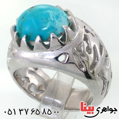 انگشتر فیروزه نیشابوری مردانه درشت اسلیمی مجلسی _کد:1730