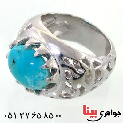 انگشتر فیروزه نیشابوری مردانه درشت اسلیمی مجلسی _کد:1730