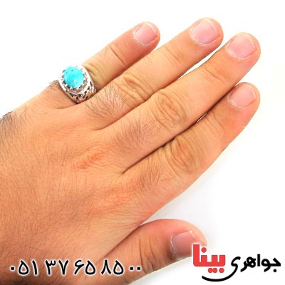 انگشتر فیروزه نیشابوری مردانه درشت اسلیمی مجلسی _کد:1730