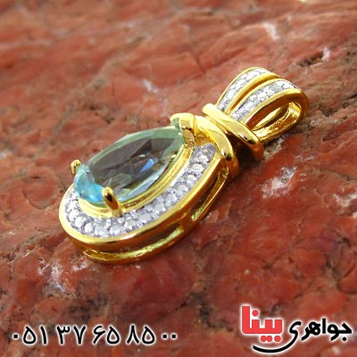 گردنبند توپاز و الماس زنانه مانی ایتالیایی مدل اشکی _کد:12084