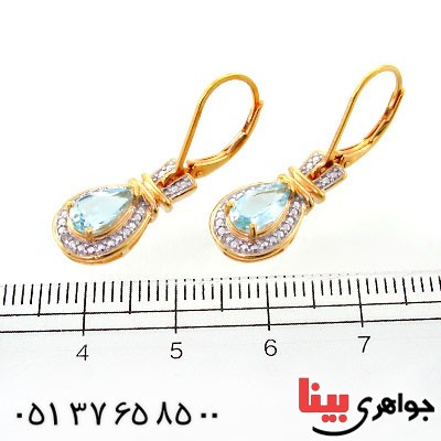 گوشواره توپاز و الماس زنانه مانی ایتالیایی مدل اشکی _کد:12086