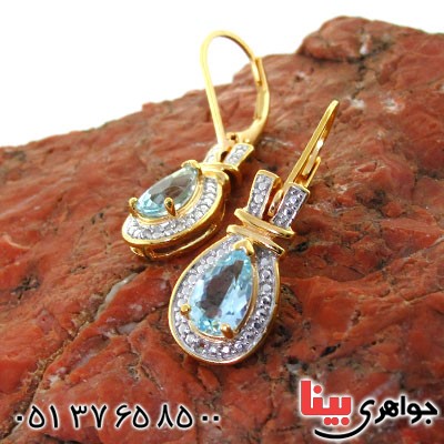 گوشواره توپاز و الماس زنانه مانی ایتالیایی مدل اشکی _کد:12086