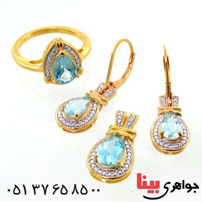 گوشواره توپاز و الماس زنانه مانی ایتالیایی مدل اشکی _کد:12086