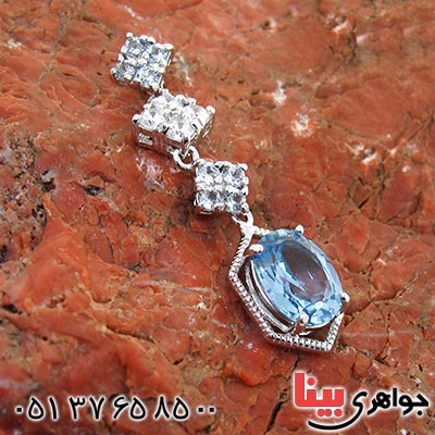 گردنبند آکوآمارین زنانه مانی ایتالیایی مدل آویز _کد:12089