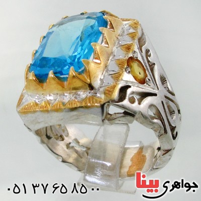 انگشتر توپاز و سیترین مردانه درشت اسلیمی فاخر و باشکوه _کد:1731