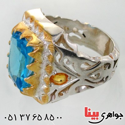 انگشتر توپاز و سیترین مردانه درشت اسلیمی فاخر و باشکوه _کد:1731