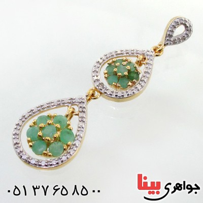 گردنبند زمرد زنانه مانی ایتالیایی مدل دو آویز _کد:12097