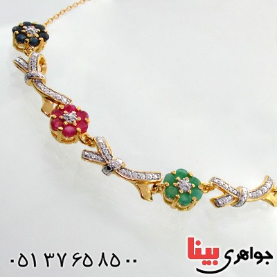 سینه ریز چند جواهر یاقوت و زمرد زنانه مانی ایتالیایی مدل شکوفه _کد:12102