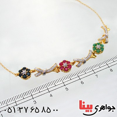 سینه ریز چند جواهر یاقوت و زمرد زنانه مانی ایتالیایی مدل شکوفه _کد:12102