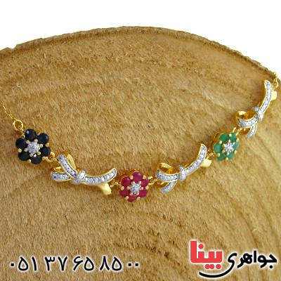 سینه ریز چند جواهر یاقوت و زمرد زنانه مانی ایتالیایی مدل شکوفه _کد:12102
