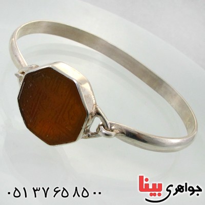 دستبند عقیق شرف الشمس درشت سنتی با حکاکی خط قریش _کد:1734