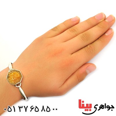 دستبند عقیق شرف الشمس درشت سنتی با حکاکی خط قریش _کد:1734