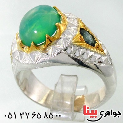 انگشتر اوپال آفریقا و یاقوت کبود مردانه درشت نایاب و شیک _کد:1735