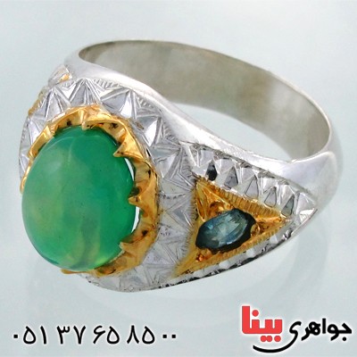 انگشتر اوپال آفریقا و یاقوت کبود مردانه درشت نایاب و شیک _کد:1735