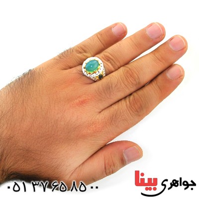 انگشتر اوپال آفریقا و یاقوت کبود مردانه درشت نایاب و شیک _کد:1735
