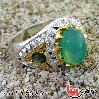 انگشتر اوپال آفریقا و یاقوت کبود مردانه درشت نایاب و شیک _کد:1735