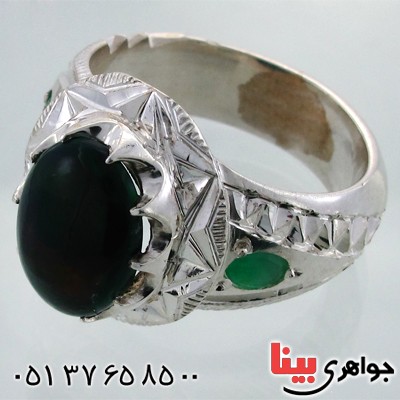 انگشتر اوپال استرالیا و زمرد مردانه درشت شاهانه _کد:1741