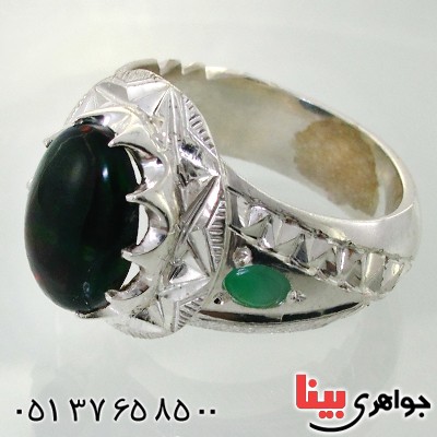 انگشتر اوپال استرالیا و زمرد مردانه درشت شاهانه _کد:1741