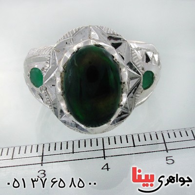انگشتر اوپال استرالیا و زمرد مردانه درشت شاهانه _کد:1741