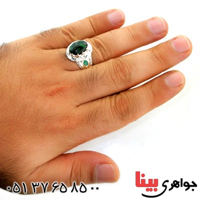 انگشتر اوپال استرالیا و زمرد مردانه درشت شاهانه _کد:1741