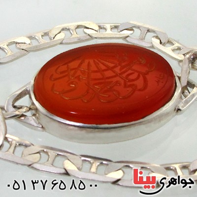 دستبند عقیق یمنی سنتی با حکاکی صلوات خط زیبای عابد _کد:1742
