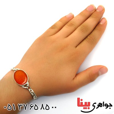 دستبند عقیق یمنی سنتی با حکاکی صلوات خط زیبای عابد _کد:1742