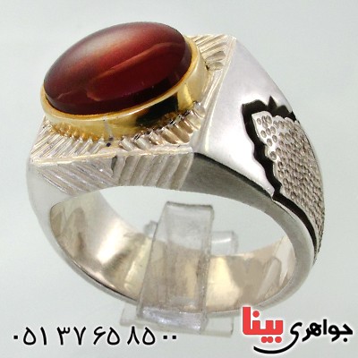 انگشتر عقیق یمنی مردانه درشت طرح دار برجسته و فاخر _کد:1743
