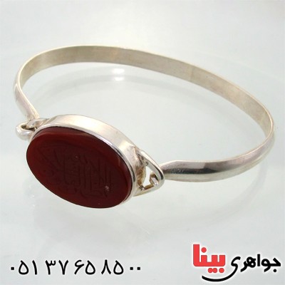 دستبند عقیق قرمز سنتی درشت با حکاکی الا بذکر الله خط عابد _کد:12120