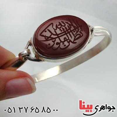 دستبند عقیق قرمز سنتی درشت با حکاکی الا بذکر الله خط عابد _کد:12120