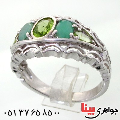 انگشتر چند جواهر مردانه زبرجد و زمرد مرغوب _کد:12173