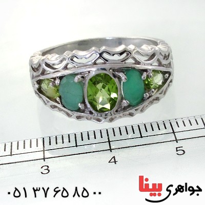 انگشتر چند جواهر مردانه زبرجد و زمرد مرغوب _کد:12173