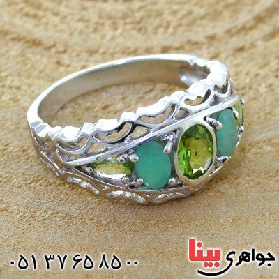 انگشتر چند جواهر مردانه زبرجد و زمرد مرغوب _کد:12173