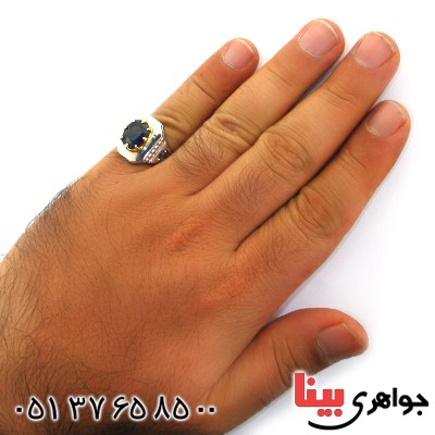انگشتر یاقوت کبود دور توپاز و آمتیست مردانه درشت کلاسیک _کد:12180