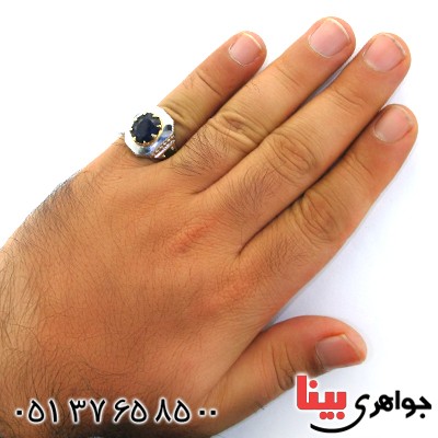 انگشتر یاقوت کبود دور یاقوت و زبرجد مردانه درشت کلاسیک _کد:12193