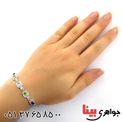 دستبند چند جواهر آمتیست، زبرجد و توپاز زنانه شیک _کد:12196