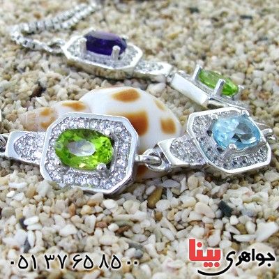 دستبند چند جواهر آمتیست، زبرجد و توپاز زنانه شیک _کد:12196