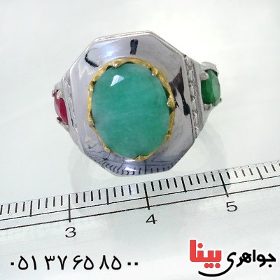 انگشتر زمرد دور یاقوت و زمرد مردانه کلاسیک _کد:12200