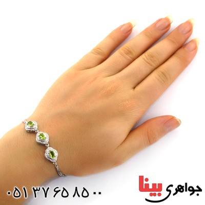 دستبند زبرجد زنانه سه نگین مدل مانیا _کد:12209