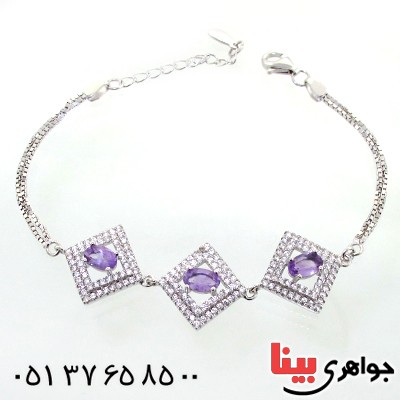 دستبند آمتیست زنانه سه نگین مدل روژینا _کد:12220