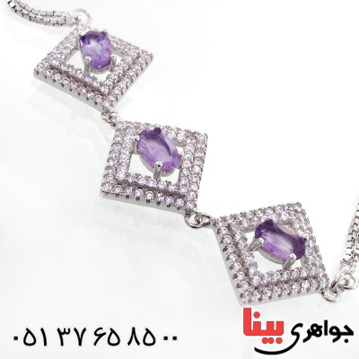 دستبند آمتیست زنانه سه نگین مدل روژینا _کد:12220