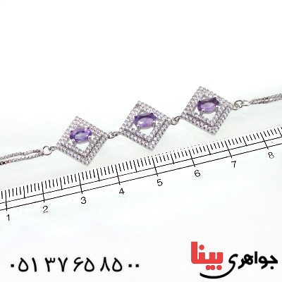 دستبند آمتیست زنانه سه نگین مدل روژینا _کد:12220