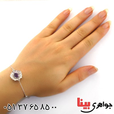 دستبند آمتیست زنانه مدل گل آرا _کد:12224